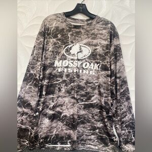 Mossy Oak Men's Long Sleeve Fishing Shirt  Gray/White, Size XL